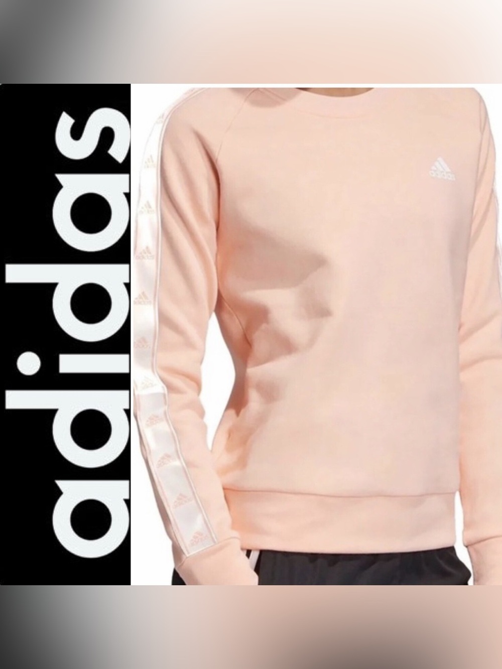 { Adidas } Peach Pink “Tiro” Crewneck Sweatshirt with Logo Sleeve Tape